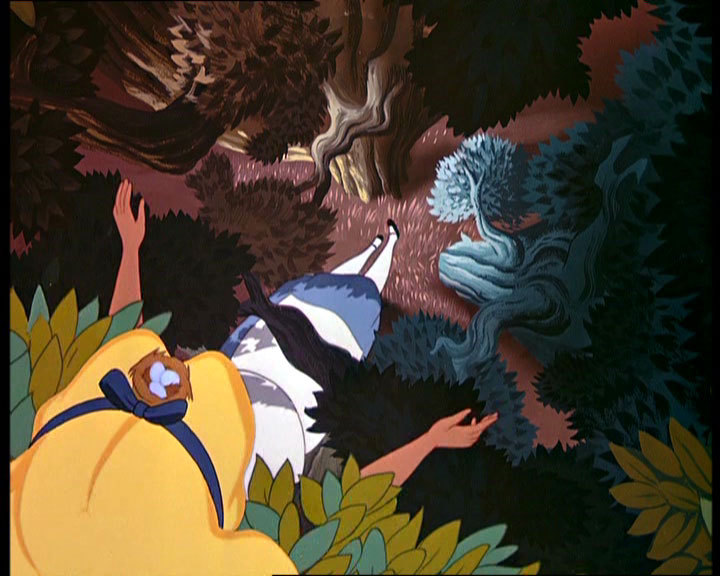 Alice looks down at her feet which seem very far away