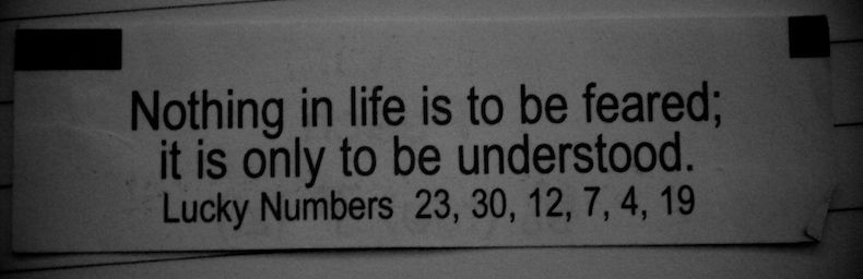 Nothing in life is to be feared; it is only to be understood. Lucky Numbers 23, 330, 12, 7, 4, 19