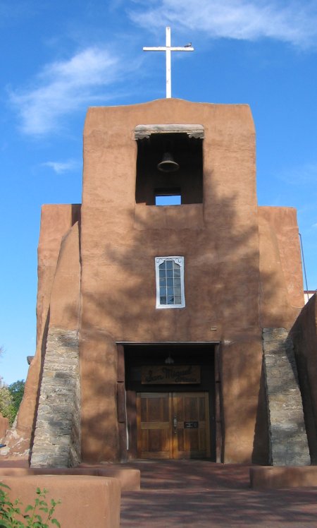 An old adobe church building