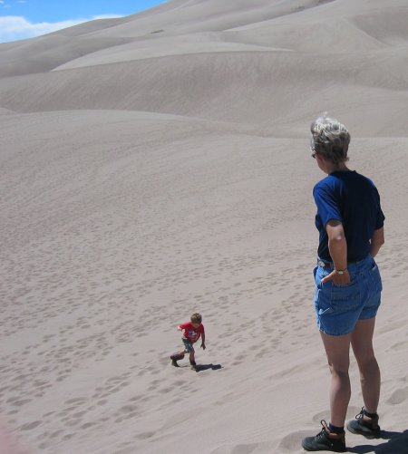 My mother and brother on sand dunes